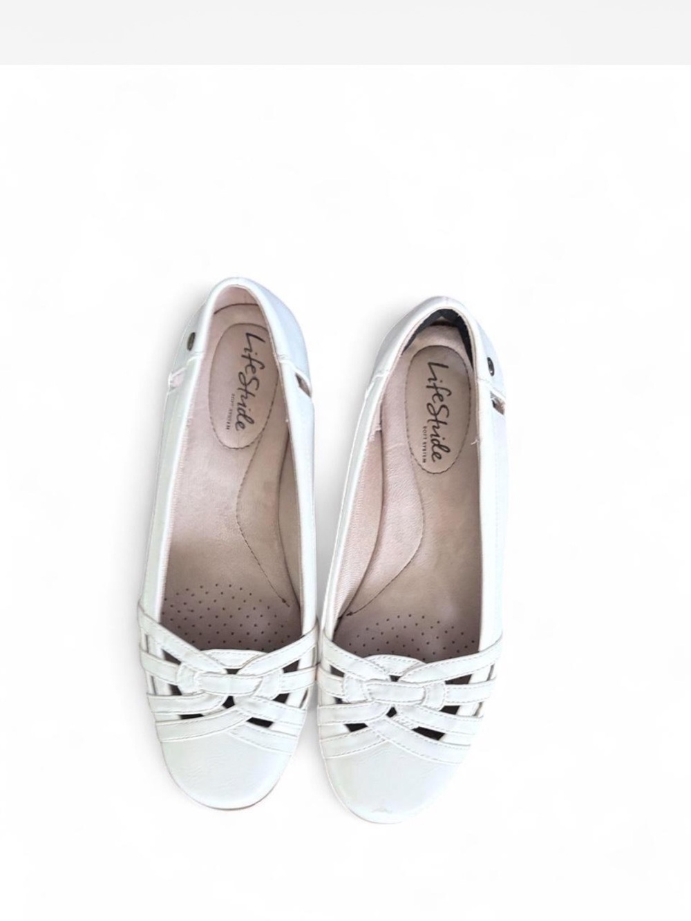 Life Stride White Braided Ballet Flats